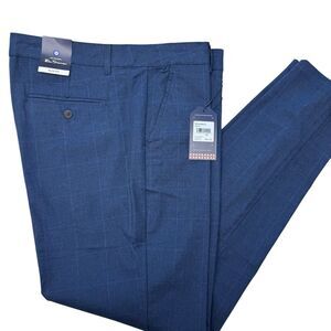 Ben Sherman Slim-Fit Stretch Pants Chino Tonal Navy Plaid Check Casual 38W x 32L